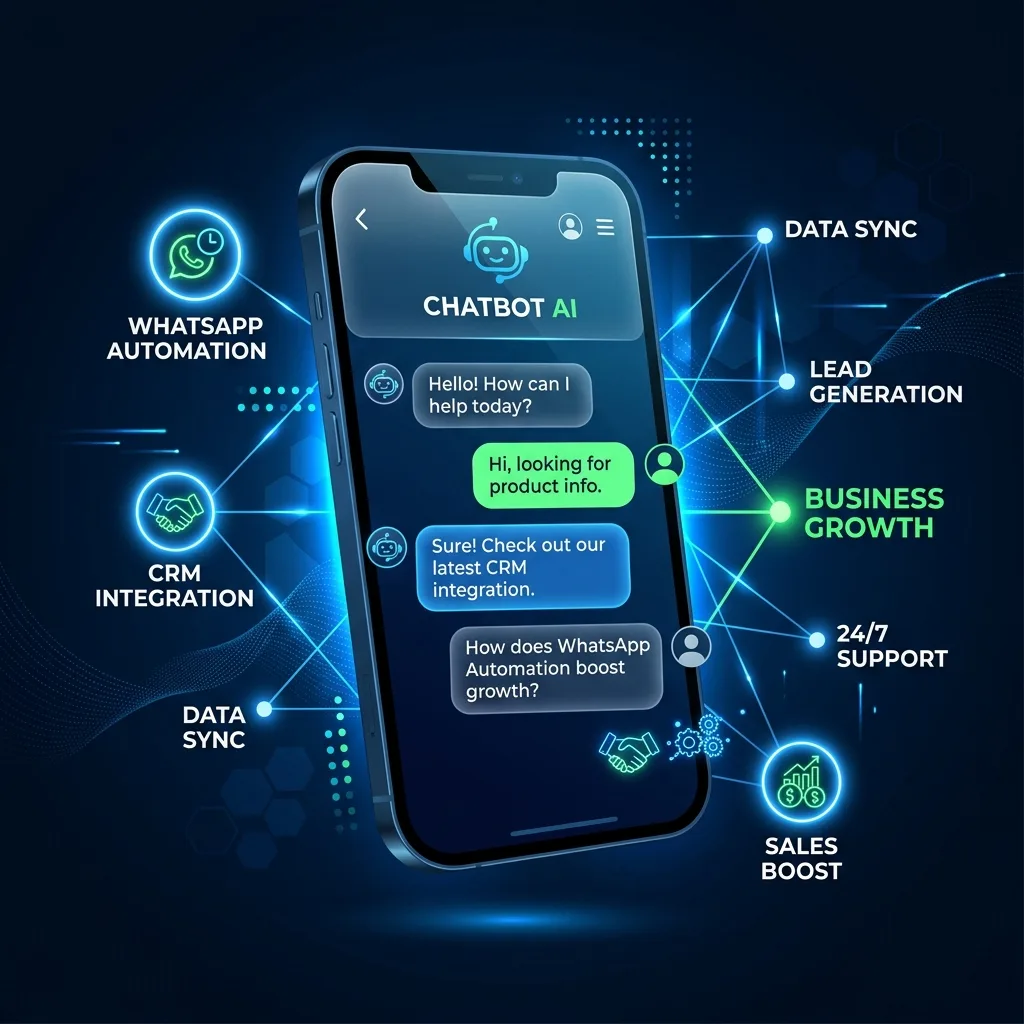 WhatsApp automation dashboard connecting inbound messages to a Google Sheets CRM with AI replies