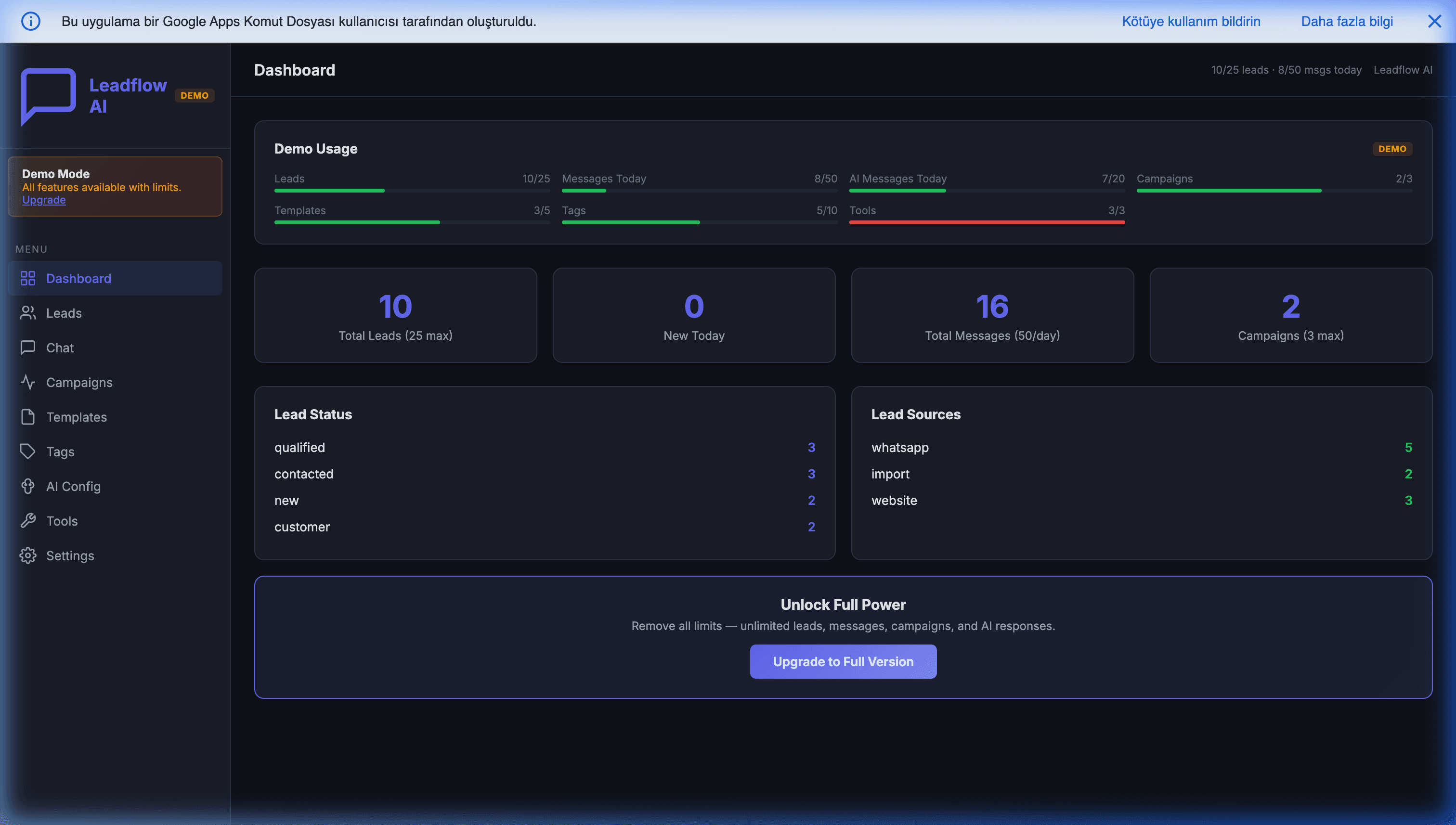 Leadflow AI — WhatsApp CRM for Google Sheets