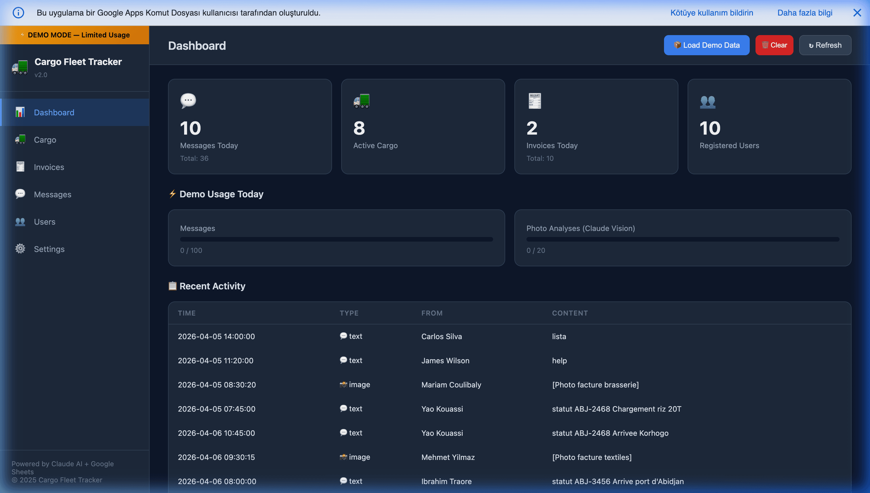 Cargo Fleet & WhatsApp Tracker v2.0